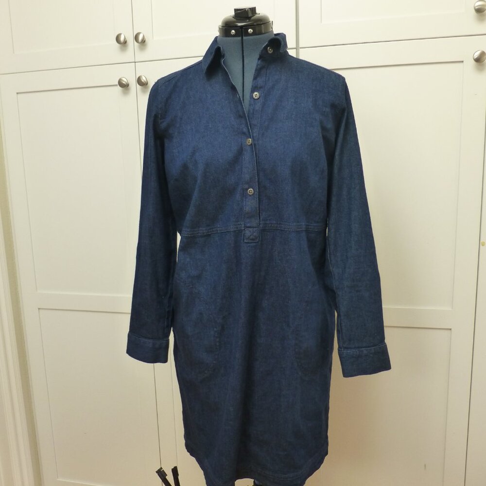 J. Jill Denim Long Sleeve Shirt Dress Size S Petite minimalist classic coastal